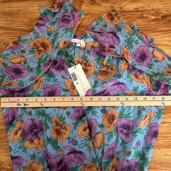 Veronica Beard Silk Sean Ruched Floral Mini Dress In Lake Blue Multi Size 0 - Picture 12 of 16